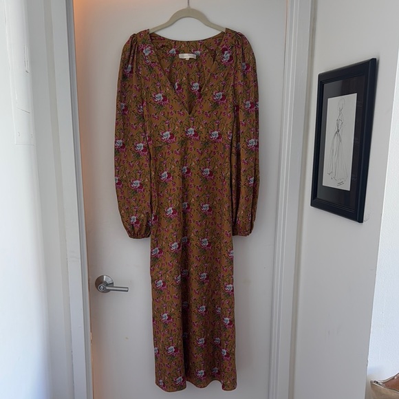 LoveShackFancy Kinnear Midi Dress with Long Bishop Sleeves and Scoop Neck - Picture 2 of 6